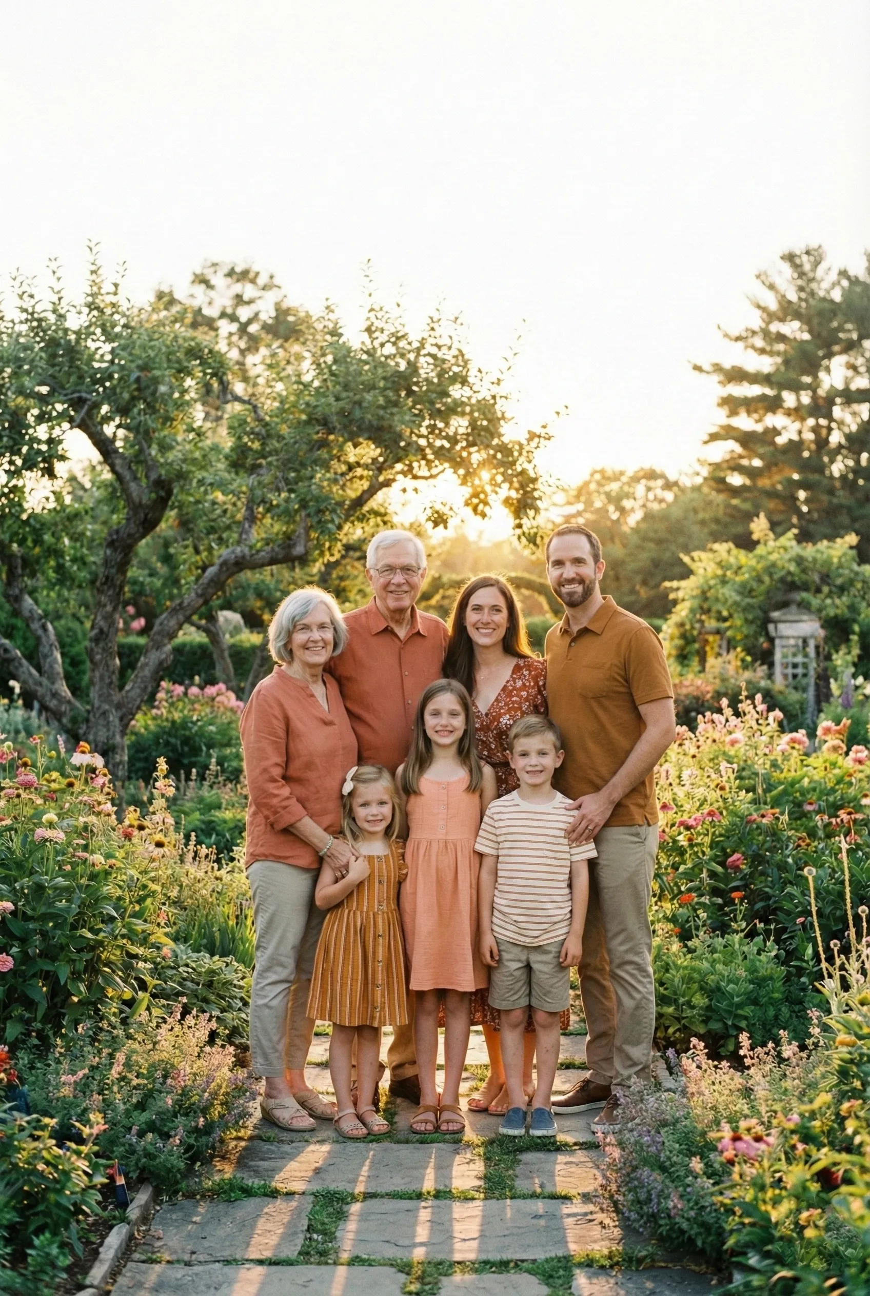 Doğada gün batımında mutlu geniş aile ve Panacea hayat sigortası güvencesi