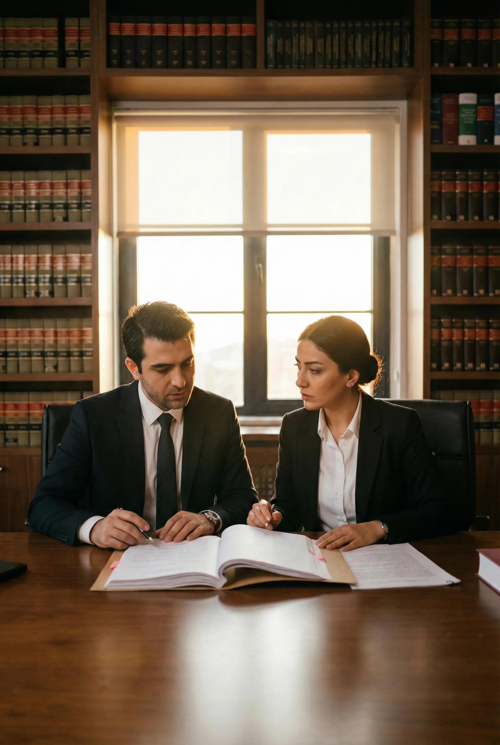 Avukat mesleki sorumluluk sigortası kapsamında dava dosyalarını inceleyen profesyonel Türk avukatlar. (liability)