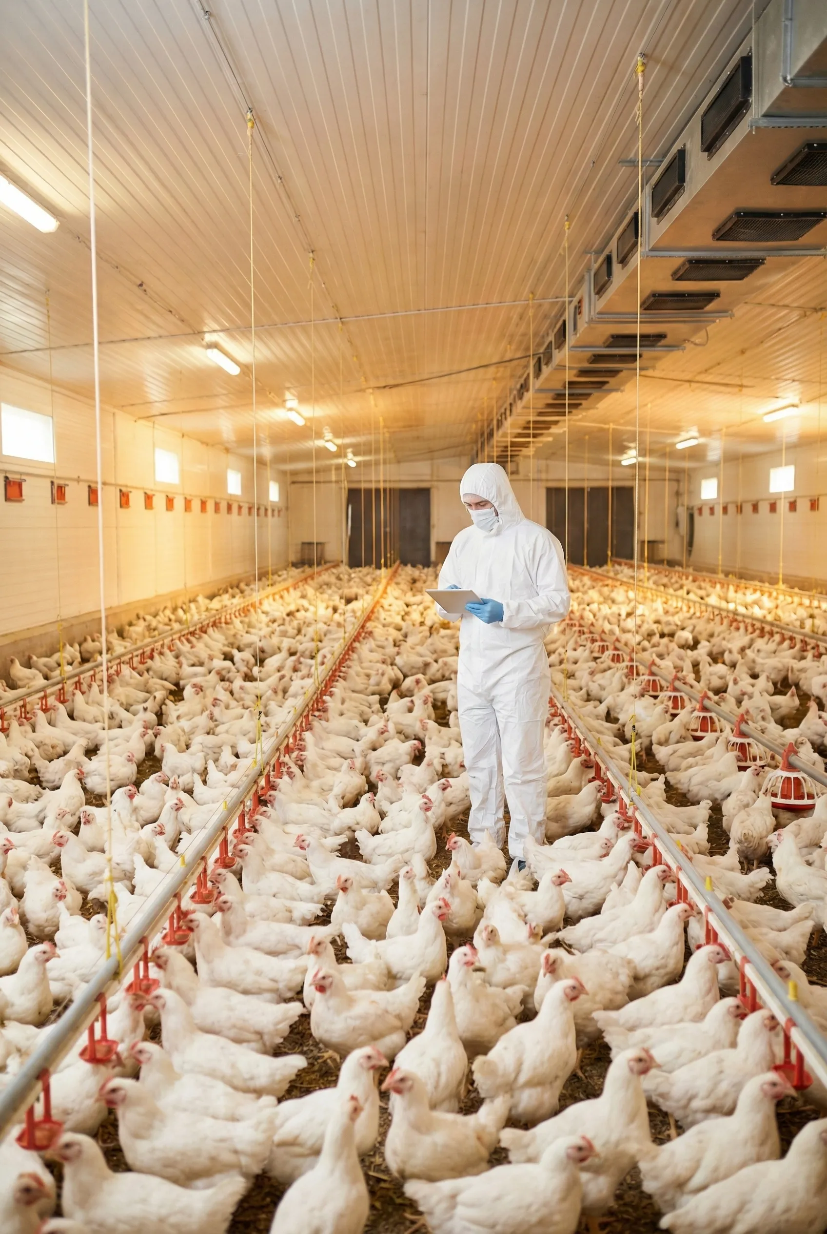 anacea güvencesiyle Kümes Hayvanları Hayat Sigortası kapsamında biyo-güvenlik kontrolü yapılan modern üretim tesisi (poultry life)